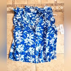 Nanette Lepore Blue and White Floral Sleeveless Blouse